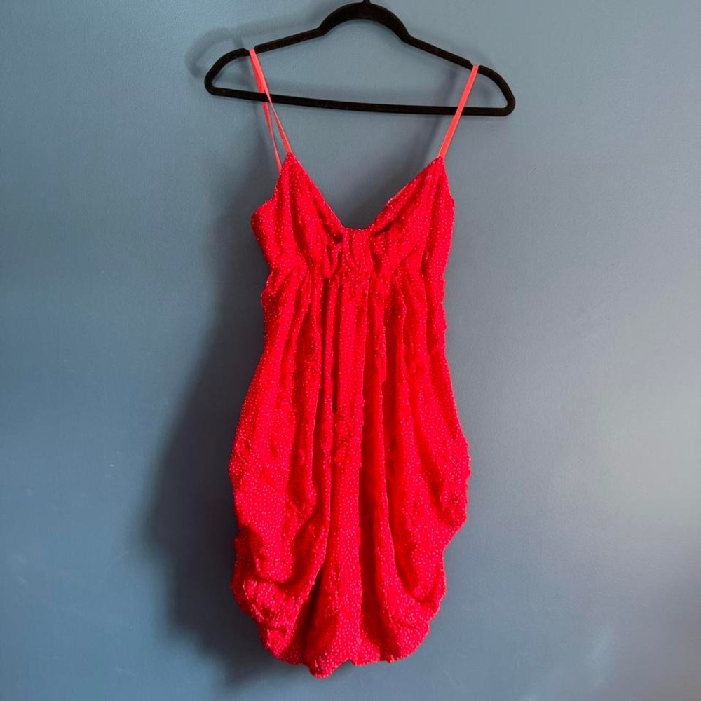 Y2K Babydoll Dress Women's Size‎ S/M Red Polkadot Bubble Hem Ribbon Valentine